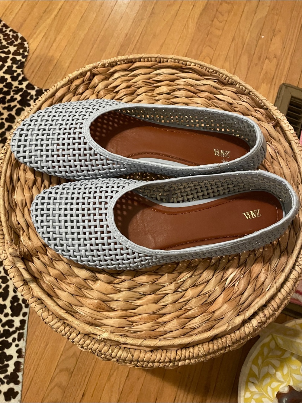 Zara Light Blue Woven Slip-On Loafers
